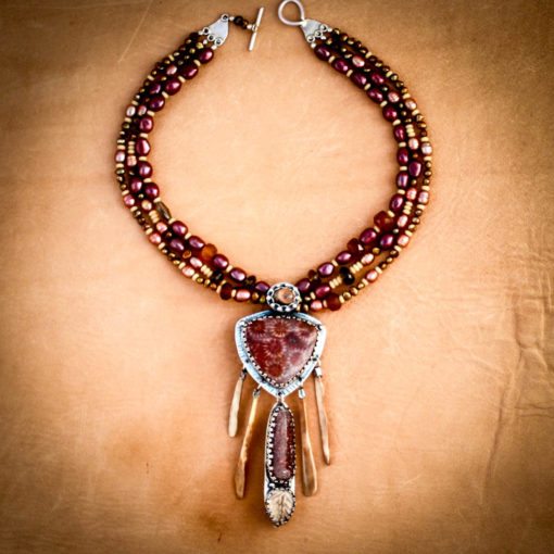 REVERSIBLE Necklace w Fossil Coral, Ivory, Ammonite and Multi-strand Beading - Image 2