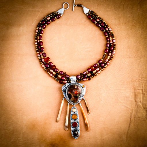 REVERSIBLE Necklace w Fossil Coral, Ivory, Ammonite and Multi-strand Beading