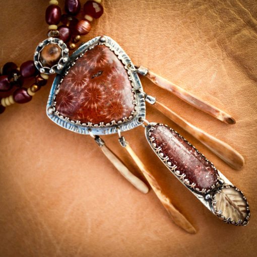 REVERSIBLE Necklace w Fossil Coral, Ivory, Ammonite and Multi-strand Beading - Image 3