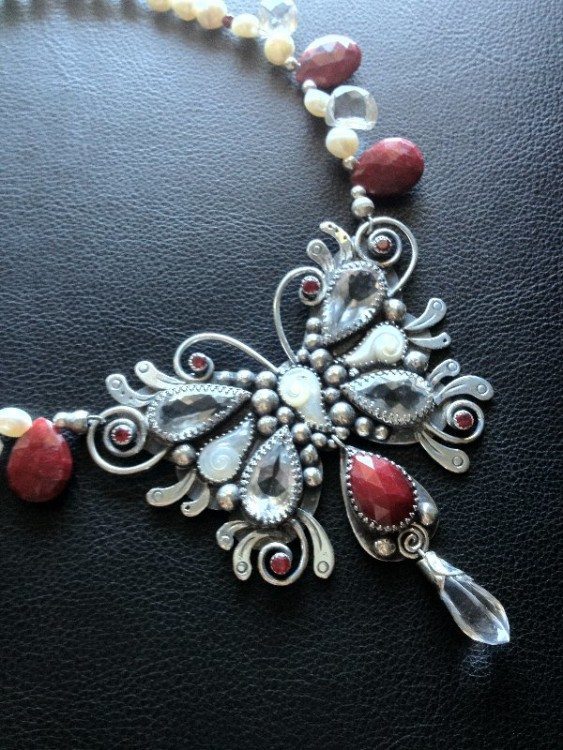 Rubies, Crystal and Mother of Pearl 