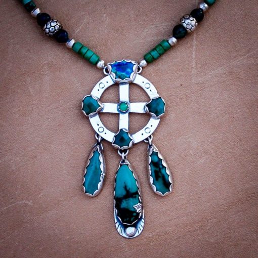 Medicine Wheel Necklace w/ Turquoise, Azurite and Emerald