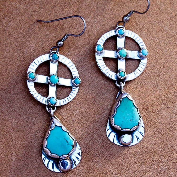 Medicine Wheel Earrings with Sleeping Beauty Turquoise