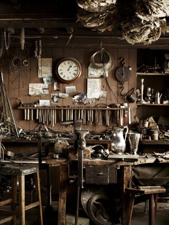 Jewelr's workbench, Artists studio in santa cruz bay area. silversmith