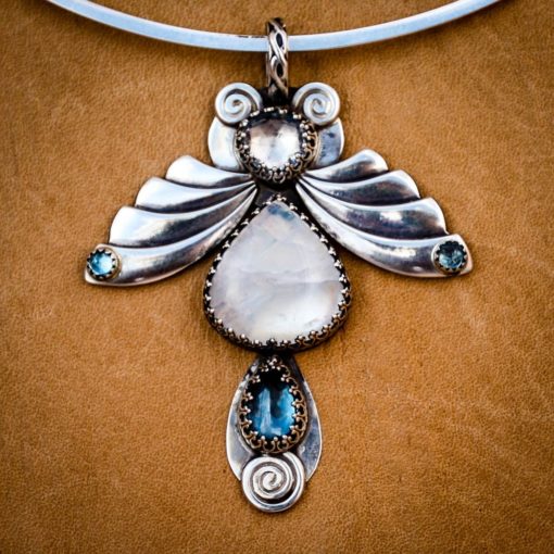 Angel Pendant w Moonstone, Aquamarine and Blue Topaz