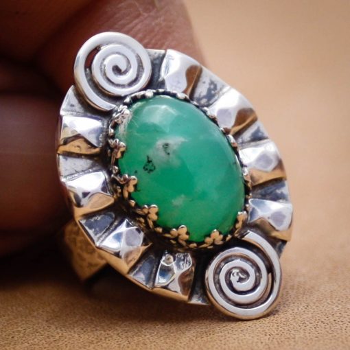 Green Chrysoprase Ring-Egyptian Style w Spirals