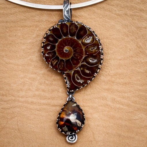 Listening~Reversible Ammonite and Aquamarine Pendant - Image 2