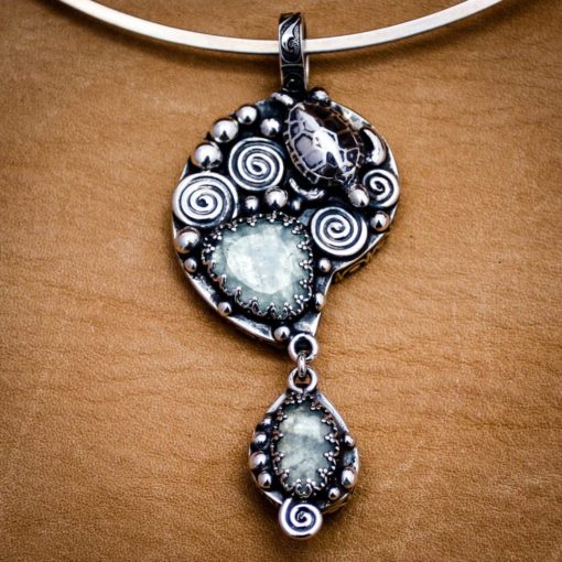 Listening~Reversible Ammonite and Aquamarine Pendant