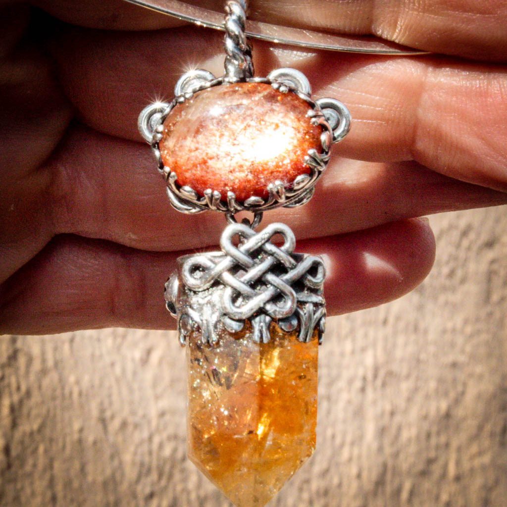 Warmth And Passion Reversible Citrine Crystal Pendant W Sunstone Amethyst