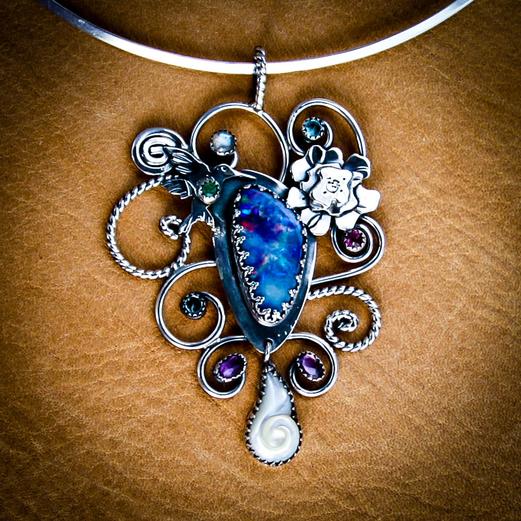 Garden of Joy- Hummingbird Opal Pendant