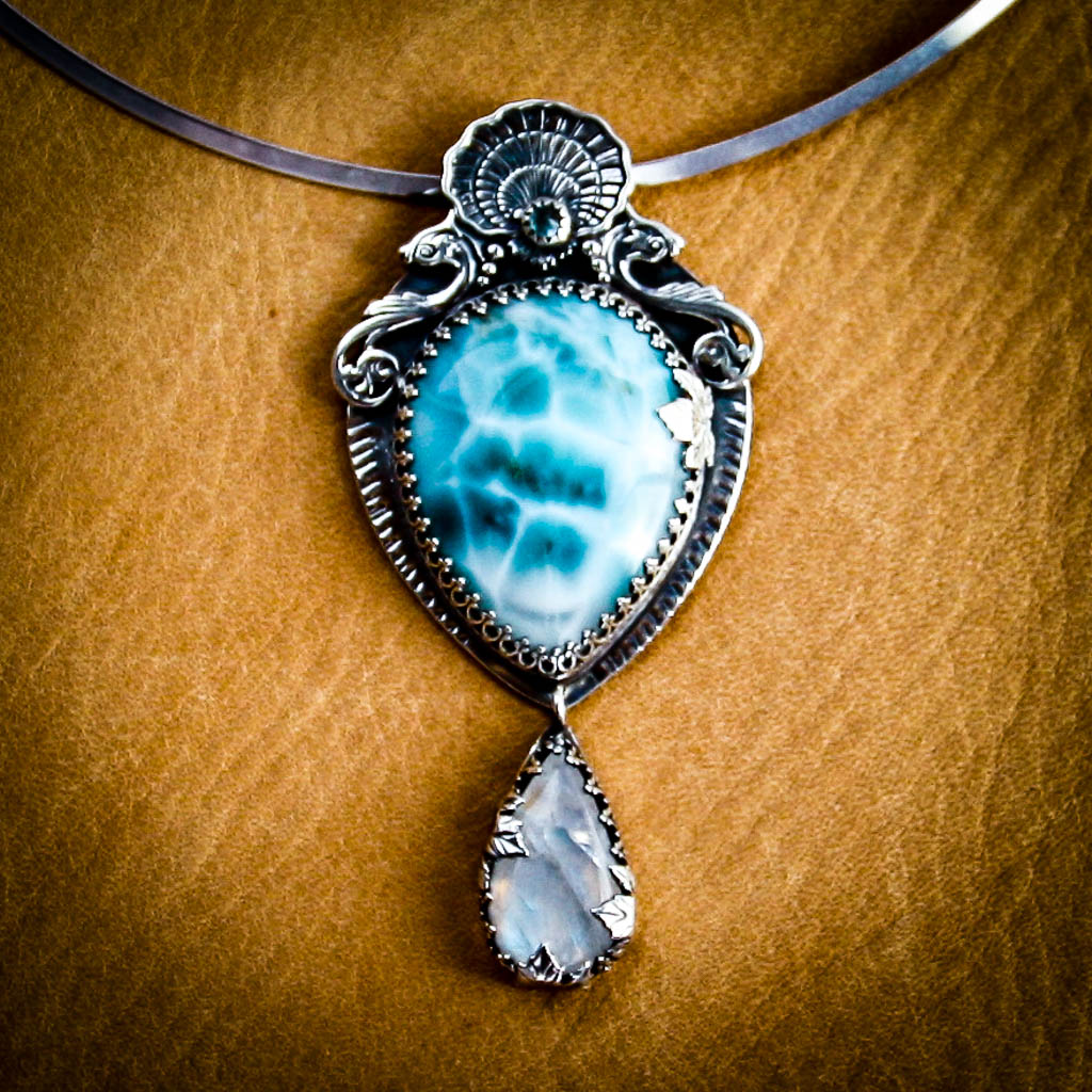 "Turning Tides" Larimar and Moonstone Pendant