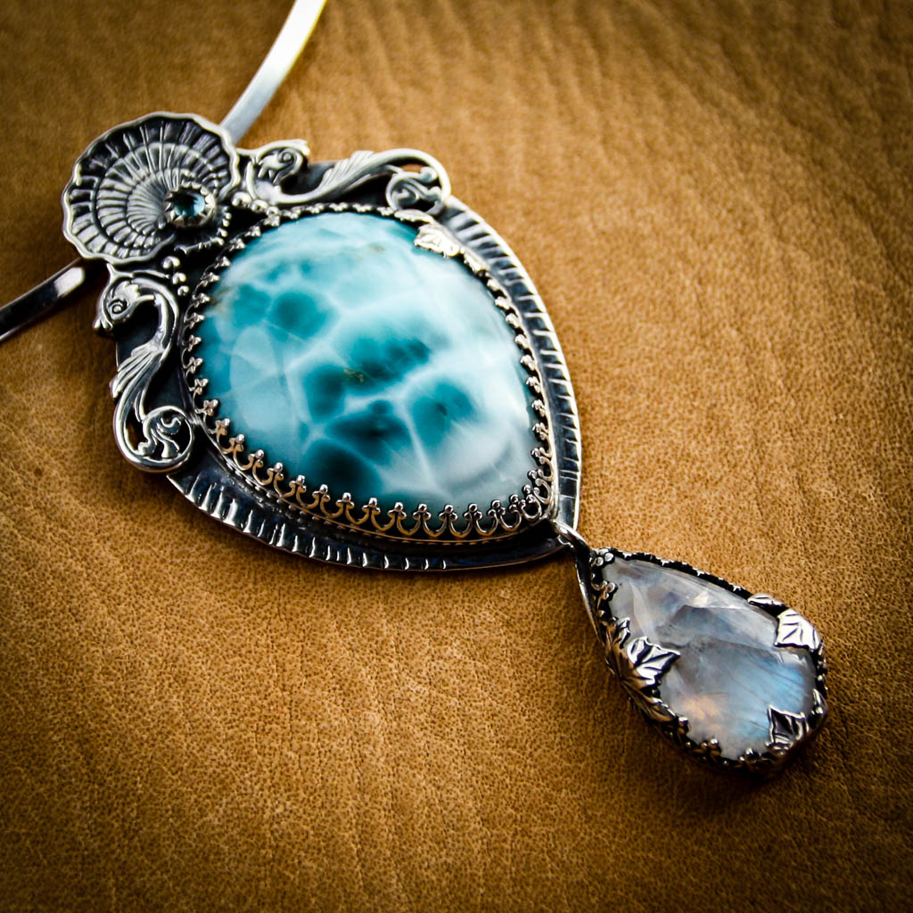 "Turning Tides" Larimar and Moonstone Pendant