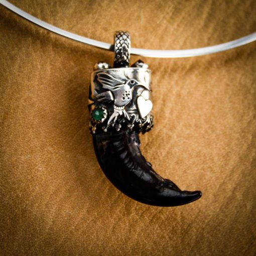 Runs with Wolves~ Blue Opal, Emerald, Wolf Claw w Hummingbird - Image 2