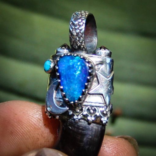 Runs with Wolves~ Blue Opal, Emerald, Wolf Claw w Hummingbird - Image 4