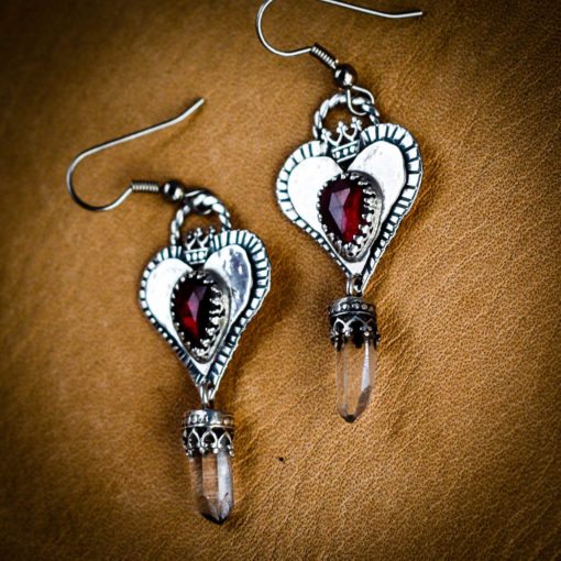 Angela Blessing Jewelry - Garnet Hearts with Quartz Crystal Drop