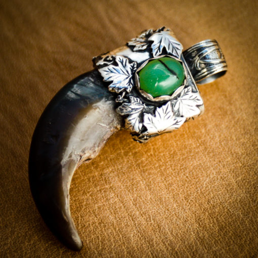 Angela Blessing Jewelry- bear claw necklace w green stone