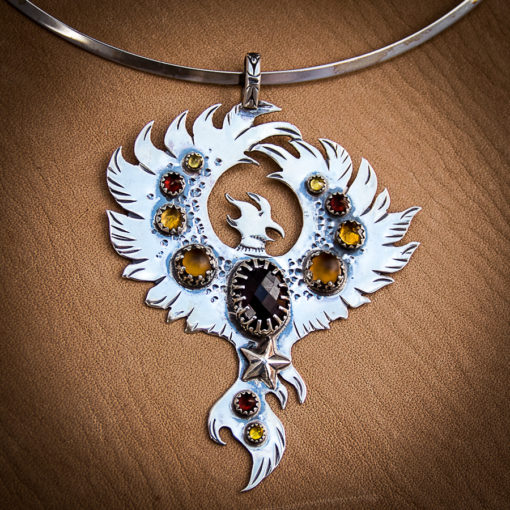 Fire Phoenix ~ Phoenix Pendant, Garnet, Citrine