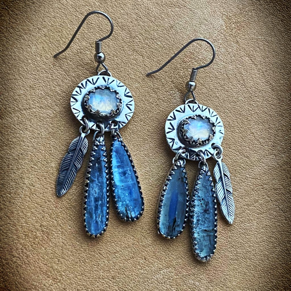 Kyanite Earrings Moonstone Earrings Kyanite Bridal Jewelry Gift for her Silver Earrings Silver Moonstone