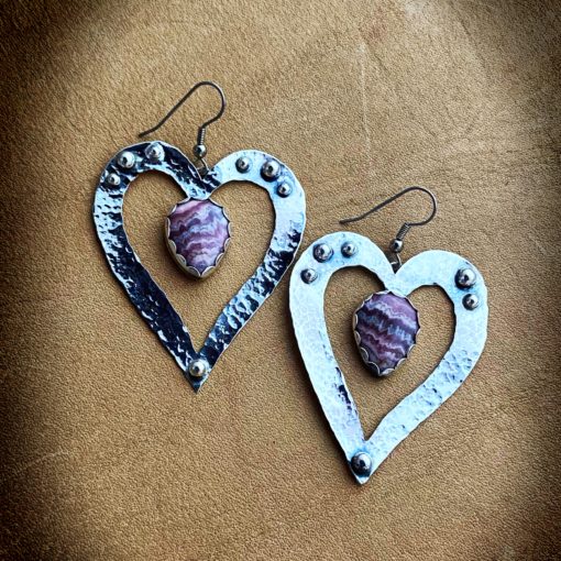 Love is Calling ~ Rhodochrosite Heart Earrings