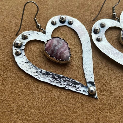 Love is Calling ~ Rhodochrosite Heart Earrings - Image 2