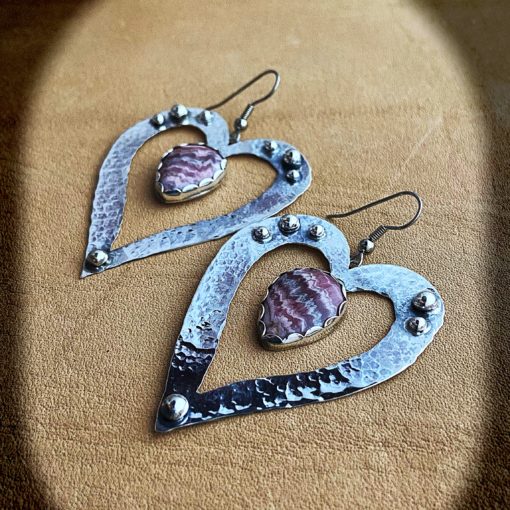 Love is Calling ~ Rhodochrosite Heart Earrings - Image 3